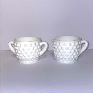 Hobnail White Mini Creamer and Sugar Dish
